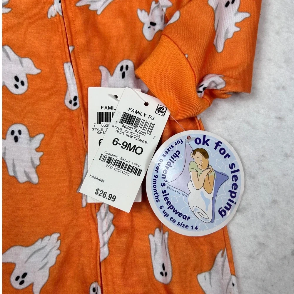 Baby Halloween Ghost Sun Orange Footed Pajamas 6-9 Months NWT